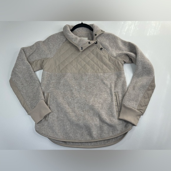 Abercrombie & Fitch *Taupe Asymmetrical Faux Quilted Leather Fleece Pullover XS - Picture 2 of 12